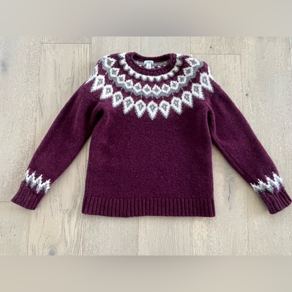 L.L. Bean Sweaters - L.L. Bean Burgandy Fair Isle 100% Wool Sweater with Cream Design